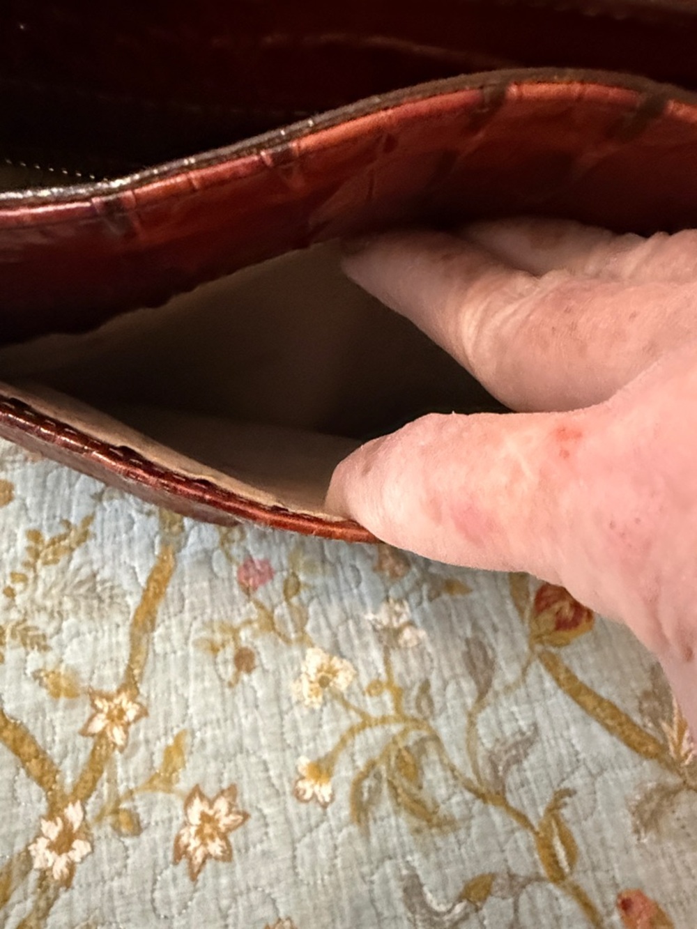 Brahmin Croc-Embossed Leather Tote in Burgundy - Picture 9 of 14